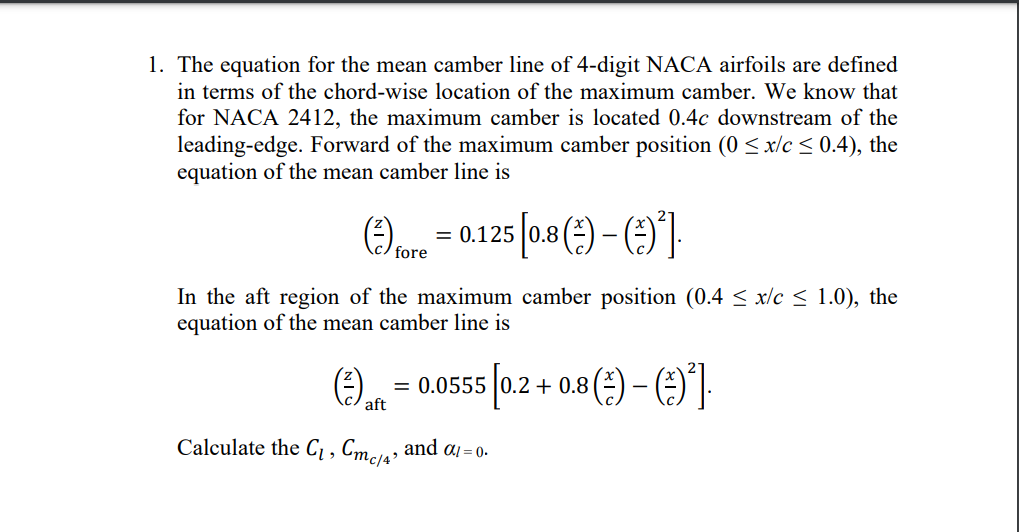 Solved The equation for the mean camber line of 4digit NACA