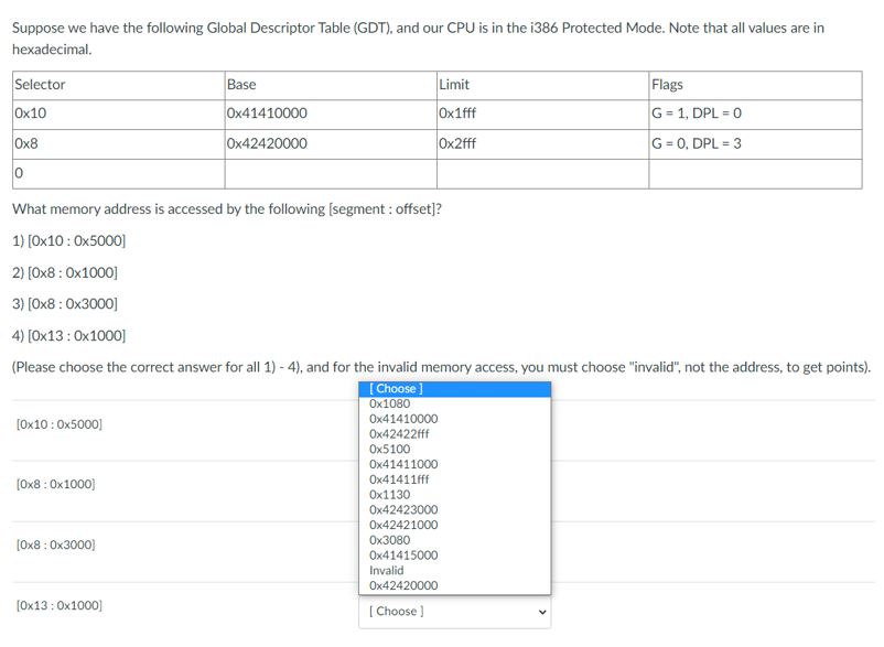 Solved Suppose we have the following Global Descriptor Table