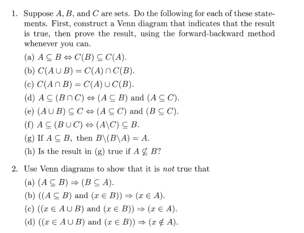 Solved 1. Suppose A, B, And C Are Sets. Do The Following For | Chegg.com