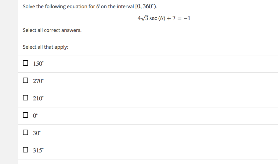 Solved Solve the following equation for 0 on the interval | Chegg.com