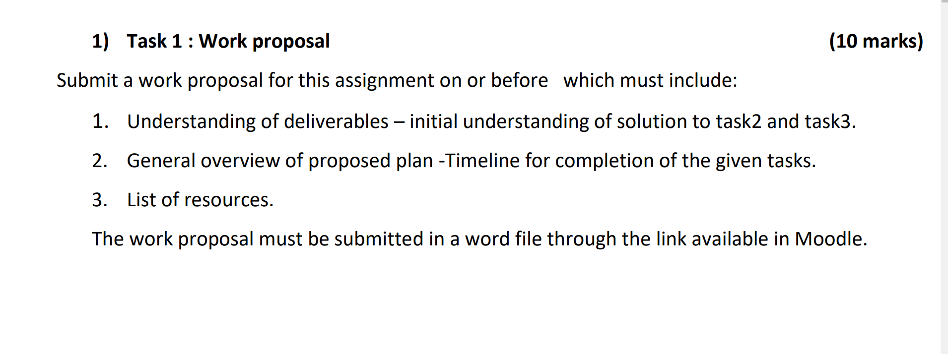 Solved 1) Task 1 : Work proposal (10 marks) Submit a work | Chegg.com