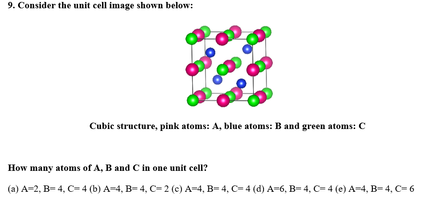 Solved 9. Consider the unit cell image shown below: Cubic | Chegg.com
