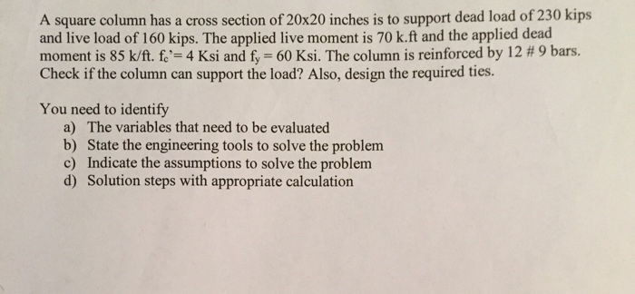 Solved A square column has a cross section of 20x20 inches | Chegg.com