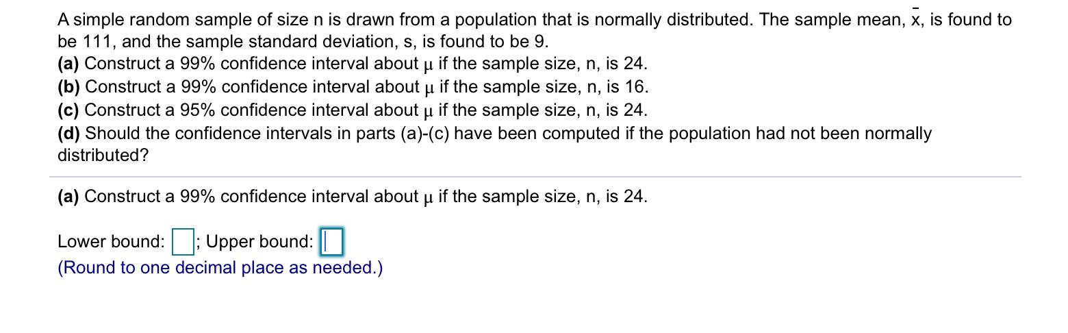 Solved A simple random sample of size n is drawn from a | Chegg.com
