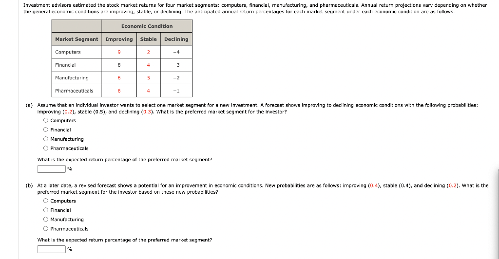 Solved improving (0.2), stable (0.5), and declining (0.3). | Chegg.com