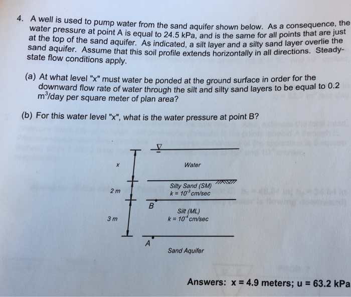 Solved A Well Is Used To Pump Water From The Sand Aquifer Chegg
