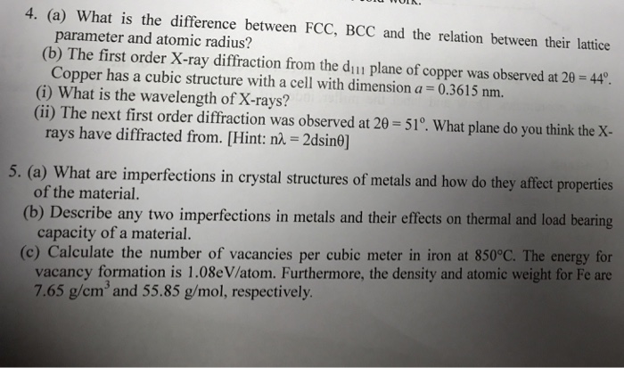 Solved (a) What is the difference between FCC, BCC and the | Chegg.com