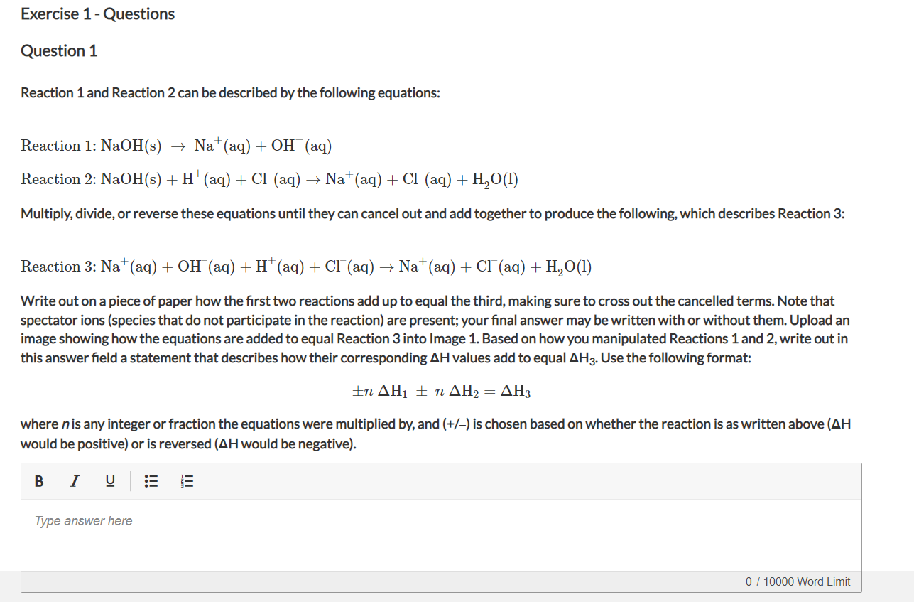 Solved Reaction 1 And Reaction 2 Can Be Described By The