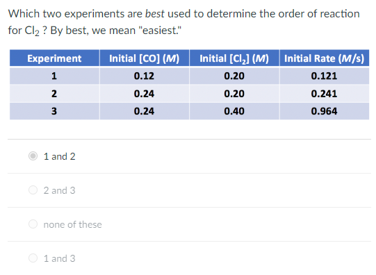 Solved Which two experiments are best used to determine the | Chegg.com