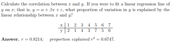Solved Calculate the correlation between x and y. If you | Chegg.com