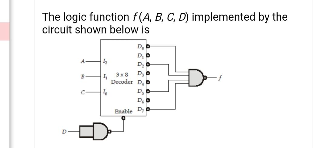 Solved The Logic Function F(A, B, C, D) Implemented By The | Chegg.com