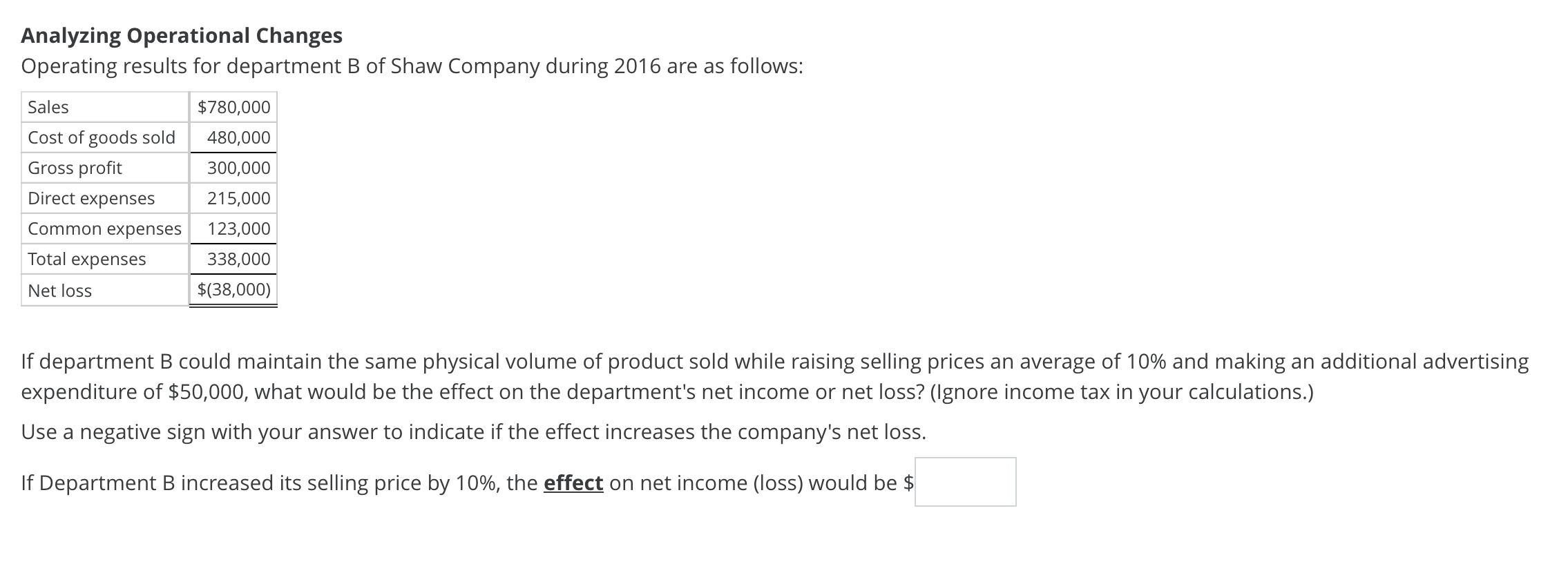 Solved Analyzing Operational Changes Operating Results For | Chegg.com