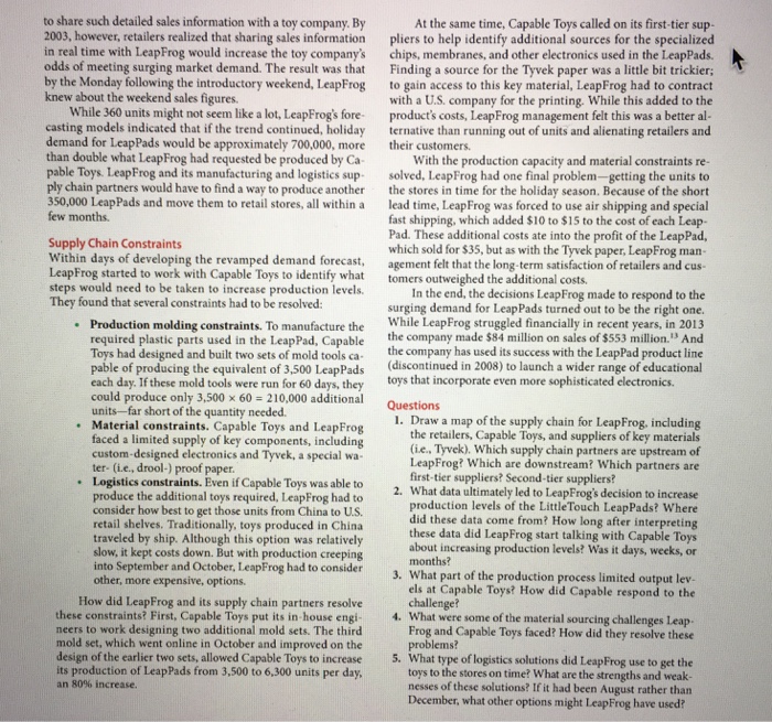 Solved CASE STUDY Supply Chain Challenges at LeapFrog