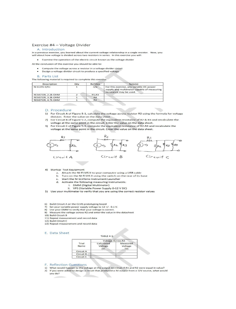 Solved Exercise #4 Voltage Divider A. Introduction In a | Chegg.com