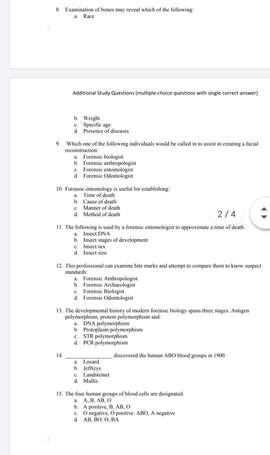 Solved 8. Examination of bones may reveal which of the | Chegg.com