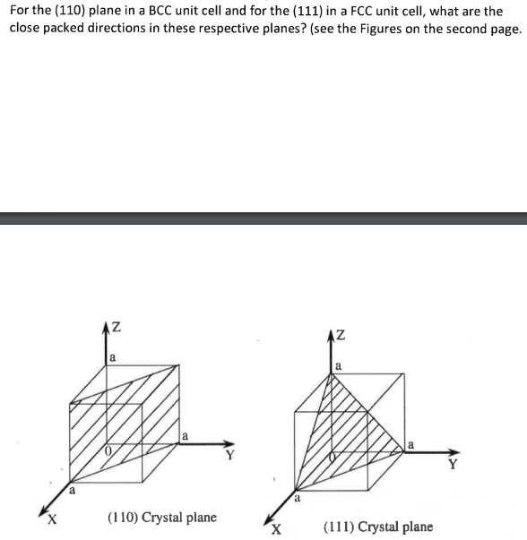 For the (110) plane in a BCC unit cell and for the (111) in a FCC unit cell, what are the close packed directions in these re