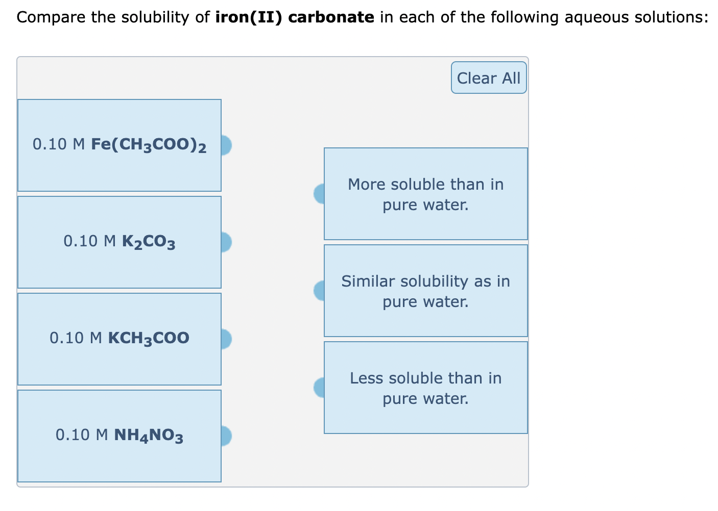Solved Compare the solubility of iron(II) carbonate in each