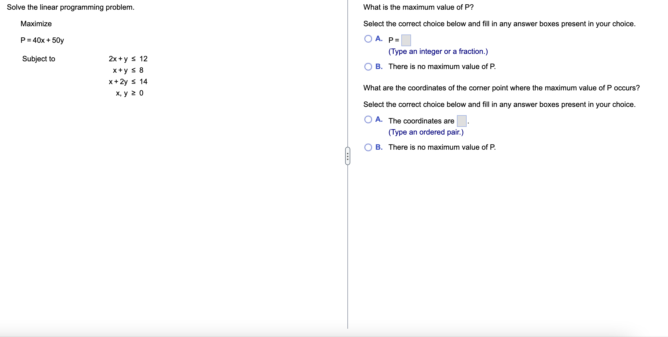 Solved Solve the linear programming problem. Maximize and | Chegg.com
