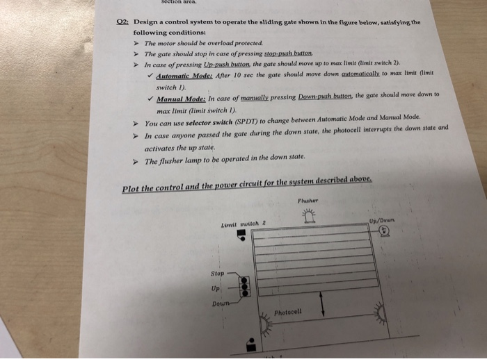 2: Design a control system to operate the sliding | Chegg.com