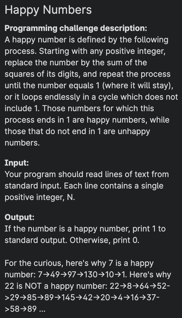 Solved Happy Numbers Programming challenge description: A | Chegg.com