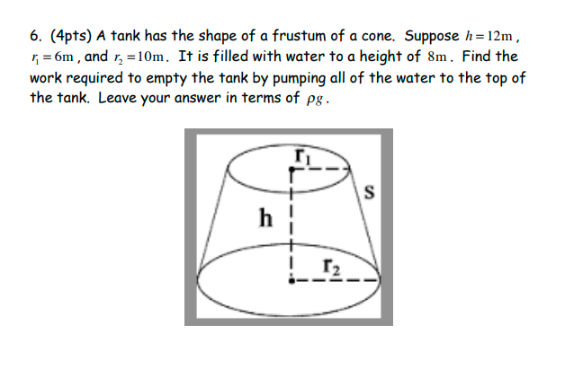 Solved 6. (4pts) A tank has the shape of a frustum of a | Chegg.com