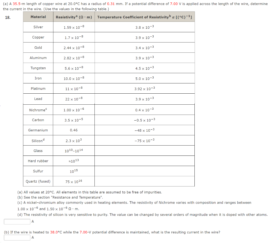 Solved (a) All values at 20∘C. All elements in this table | Chegg.com