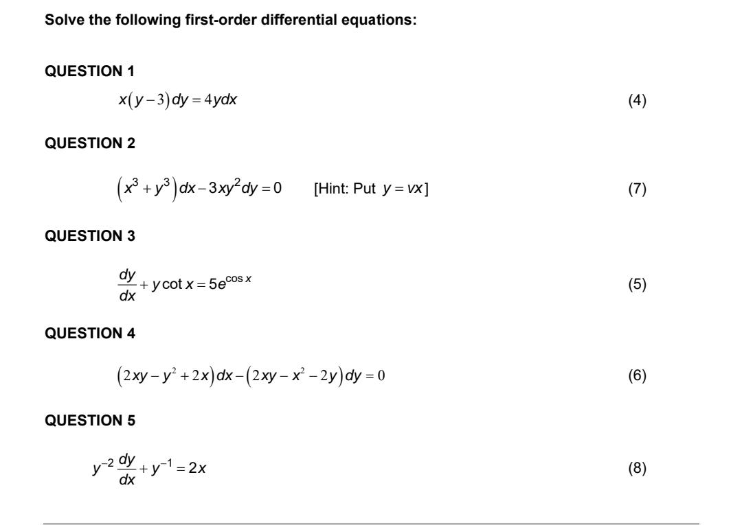 Solved Solve The Following First Order Differential