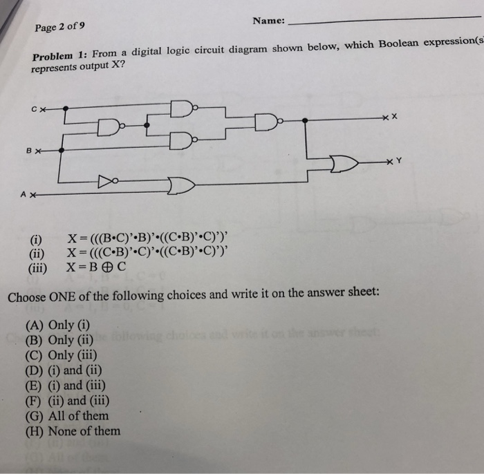 Solved Name: Page 2 Of 9 Problem 1: From A Digital Logic | Chegg.com