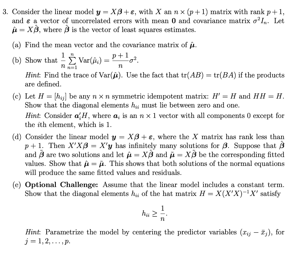 Solved 1 N Pt 102 N N 1 N 3 Consider The Linear Model Chegg Com