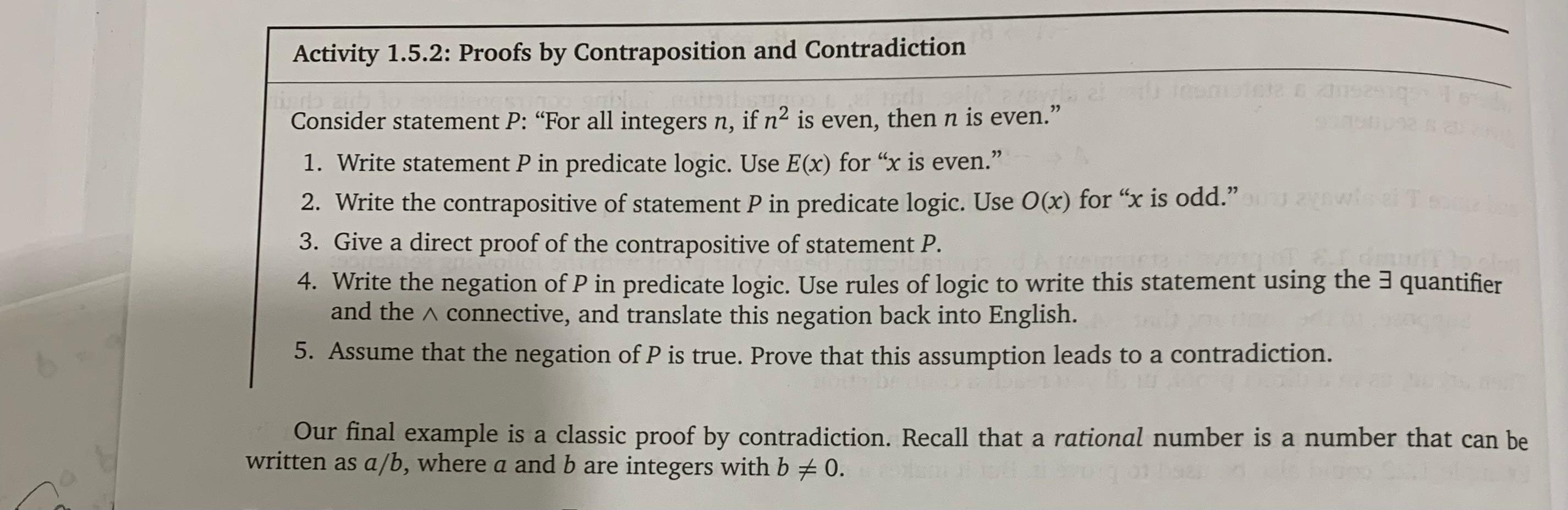 Solved Activity 1.5.2: Proofs by Contraposition and | Chegg.com