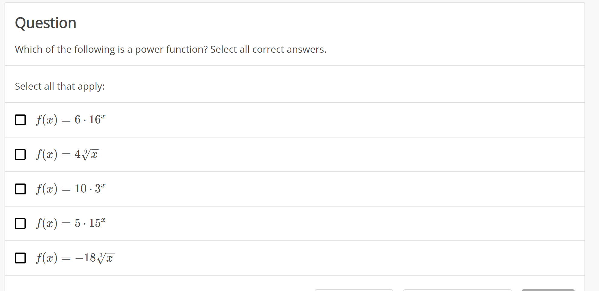 Solved Which of the following is a power function? Select | Chegg.com
