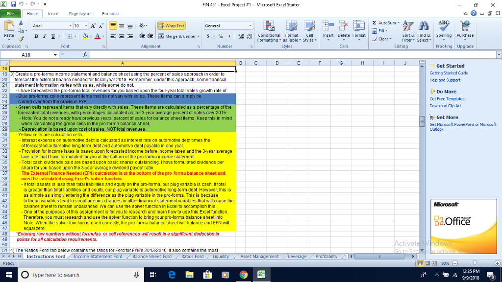 FIN 451-Excel Project #1. Microsoft Excel Starter | Chegg.com