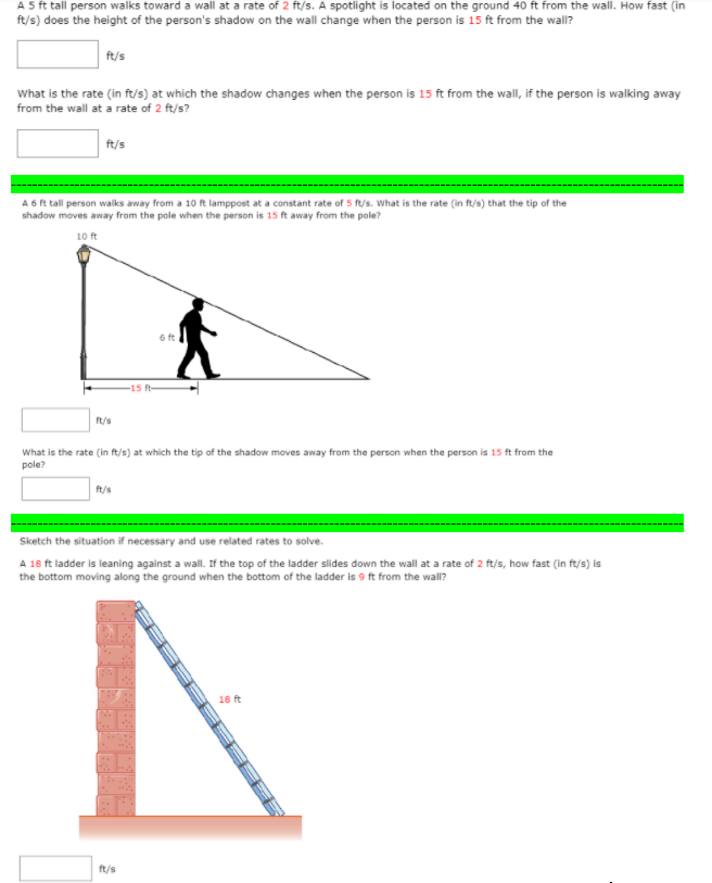 Solved A 5 ft tall person walks toward a wall at a rate of 2