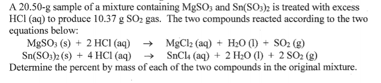 Solved A 20.50-g sample of a mixture containing MgSO3 and | Chegg.com