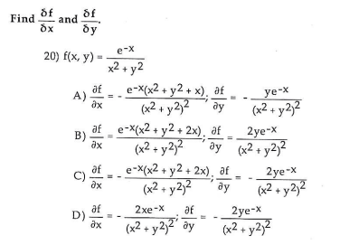 Solved and δyδf f(x,y)=x2+y2e−x A) | Chegg.com