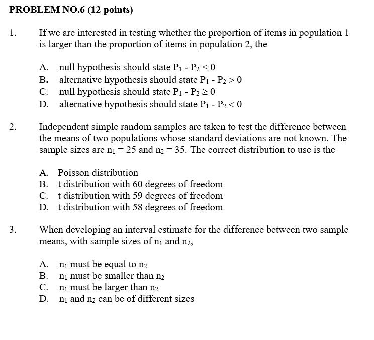 Solved PROBLEM NO.6 (12 Points) 1. If We Are Interested In | Chegg.com