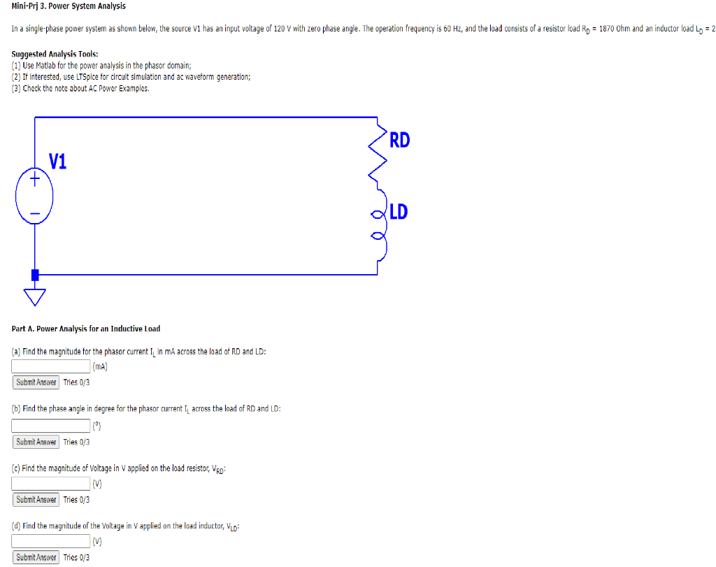 Solved Mini-Prj 3. Power System Analysis In a single-phase | Chegg.com