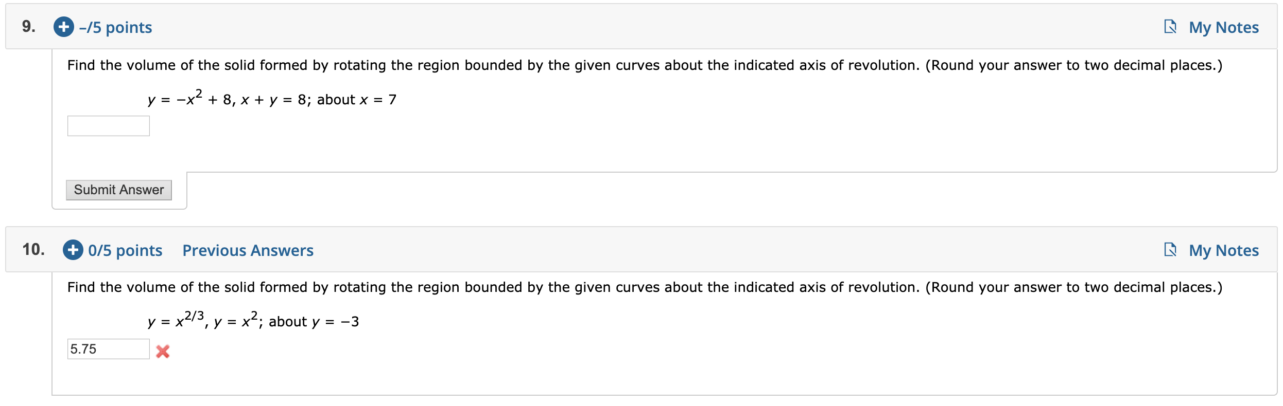 Solved + -/5 points 9. A My Notes Find the volume of the | Chegg.com