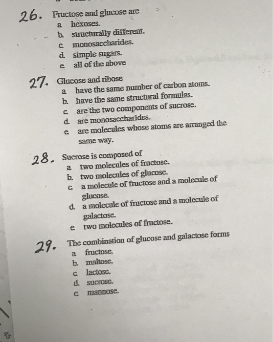 Solved 26. Fructose And Glucose Are A Hexoses. B. | Chegg.com