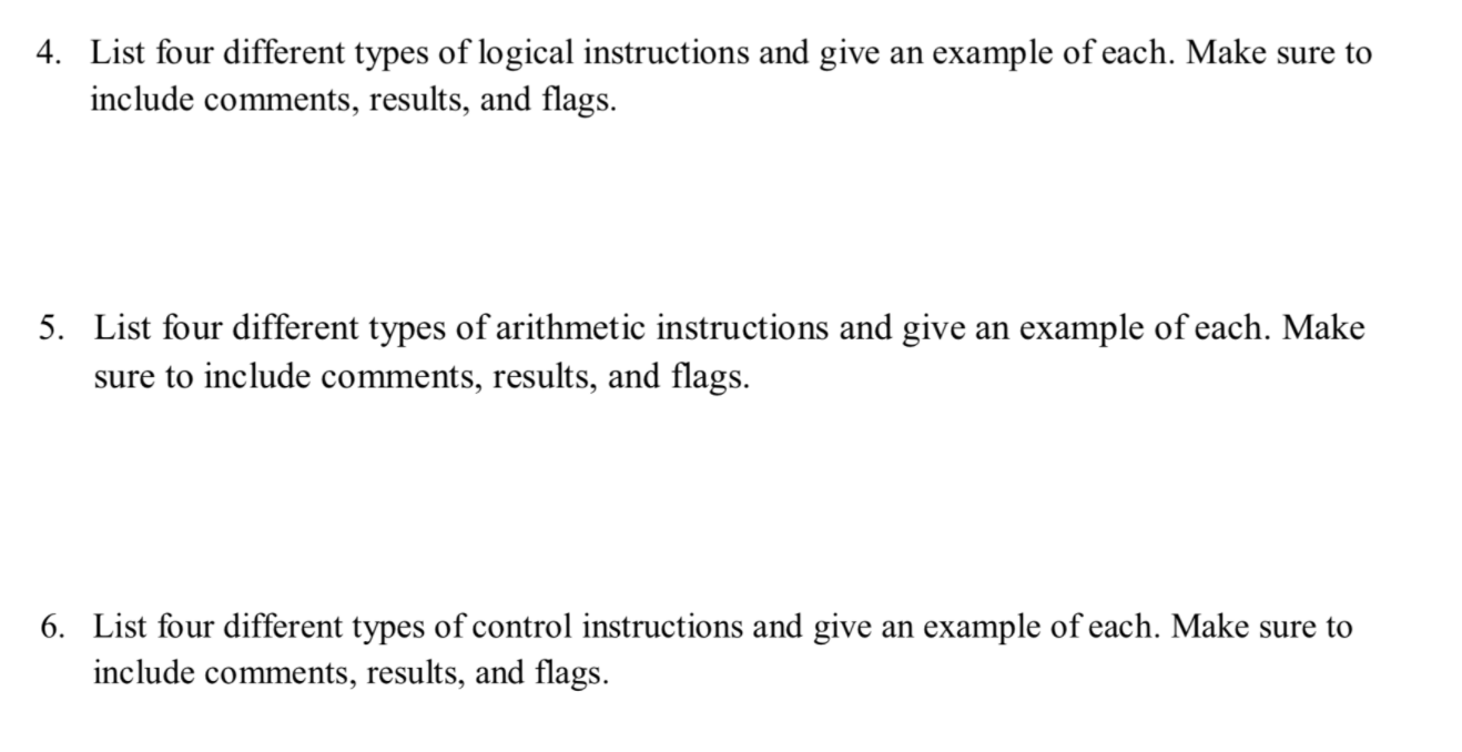 Solved 4. List four different types of logical instructions