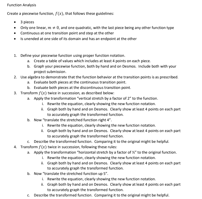 Solved Function Analysis Create a piecewise function, f(x), | Chegg.com