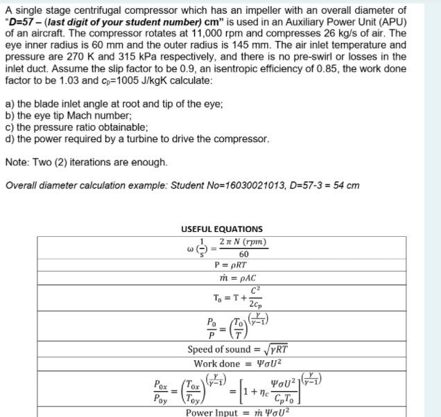 Solved A single stage centrifugal compressor which has an | Chegg.com