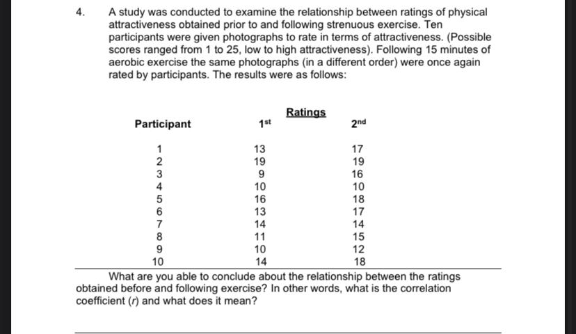 Solved 4. A study was conducted to examine the relationship | Chegg.com