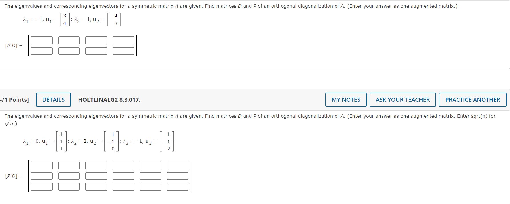 Solved λ1=−1,u1=[34];λ2=1,u2=[−43][PD]=[ 11 Points] | Chegg.com