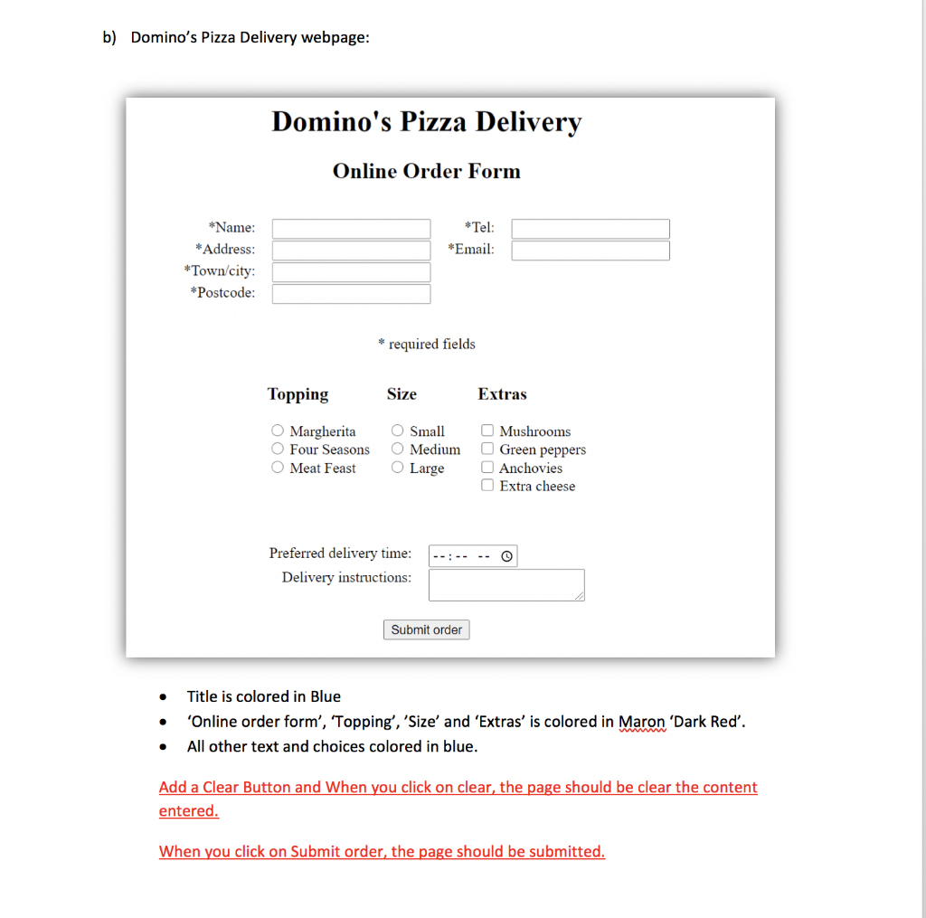 Solved b) Delivery webpage: Domino's Pizza | Chegg.com
