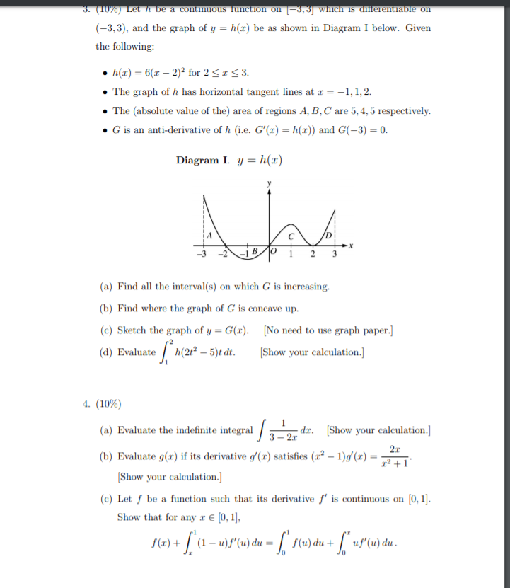 Solved 3 10 Let H Be A Continuous Function On 3 3 W Chegg Com