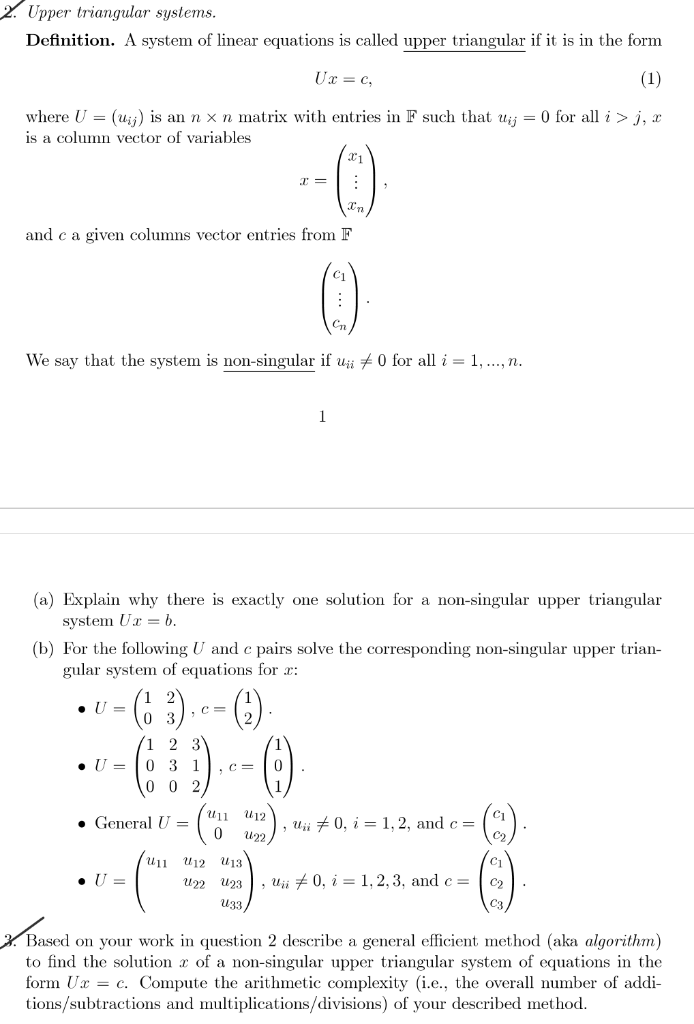 Solved Upper triangular systems Definition. A system of | Chegg.com