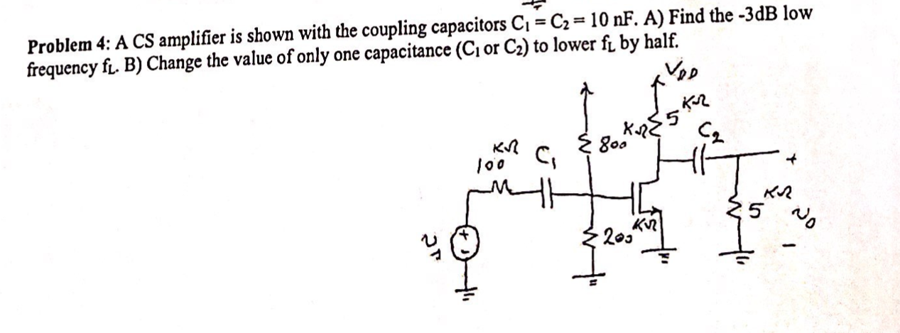 Solved Problem 4: A CS amplifier is shown with the coupling | Chegg.com