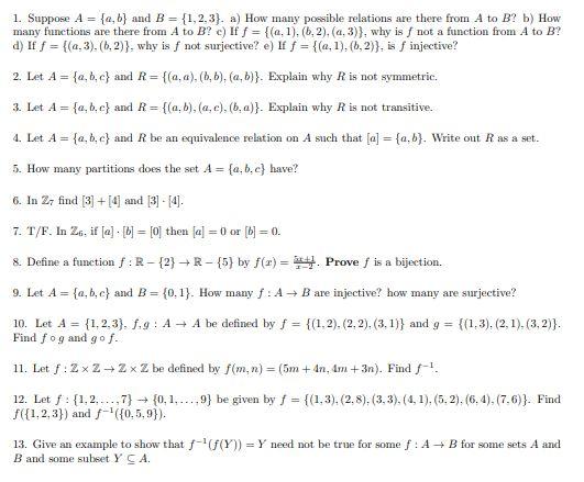 Solved 1. Suppose A={a,b} And B={1,2,3}. A) How Many | Chegg.com