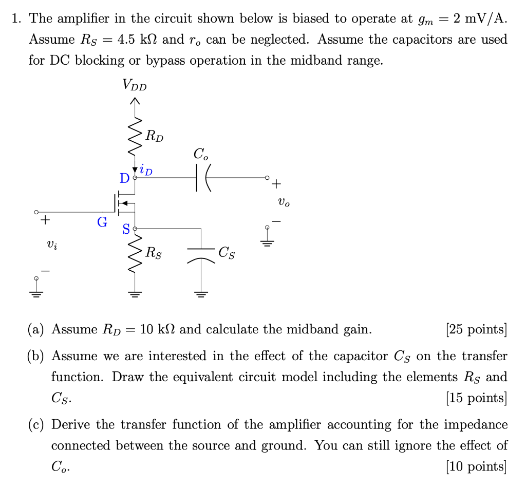 Solved = 1. The amplifier in the circuit shown below is | Chegg.com